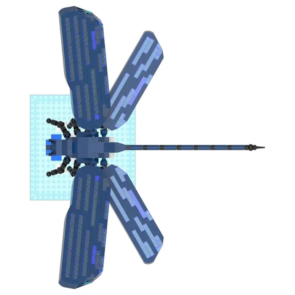 Blue dragonfly toy with a light blue base on a white background