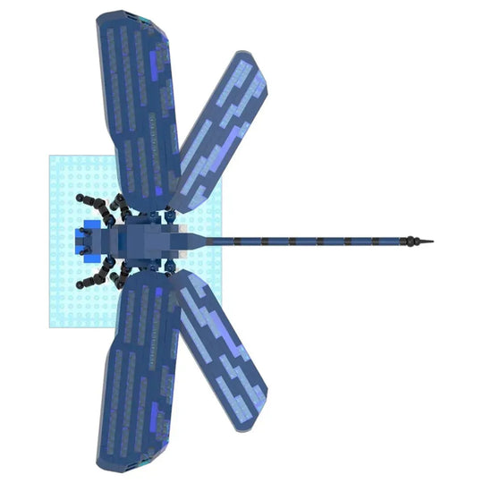 Blue dragonfly toy with a light blue base on a white background
