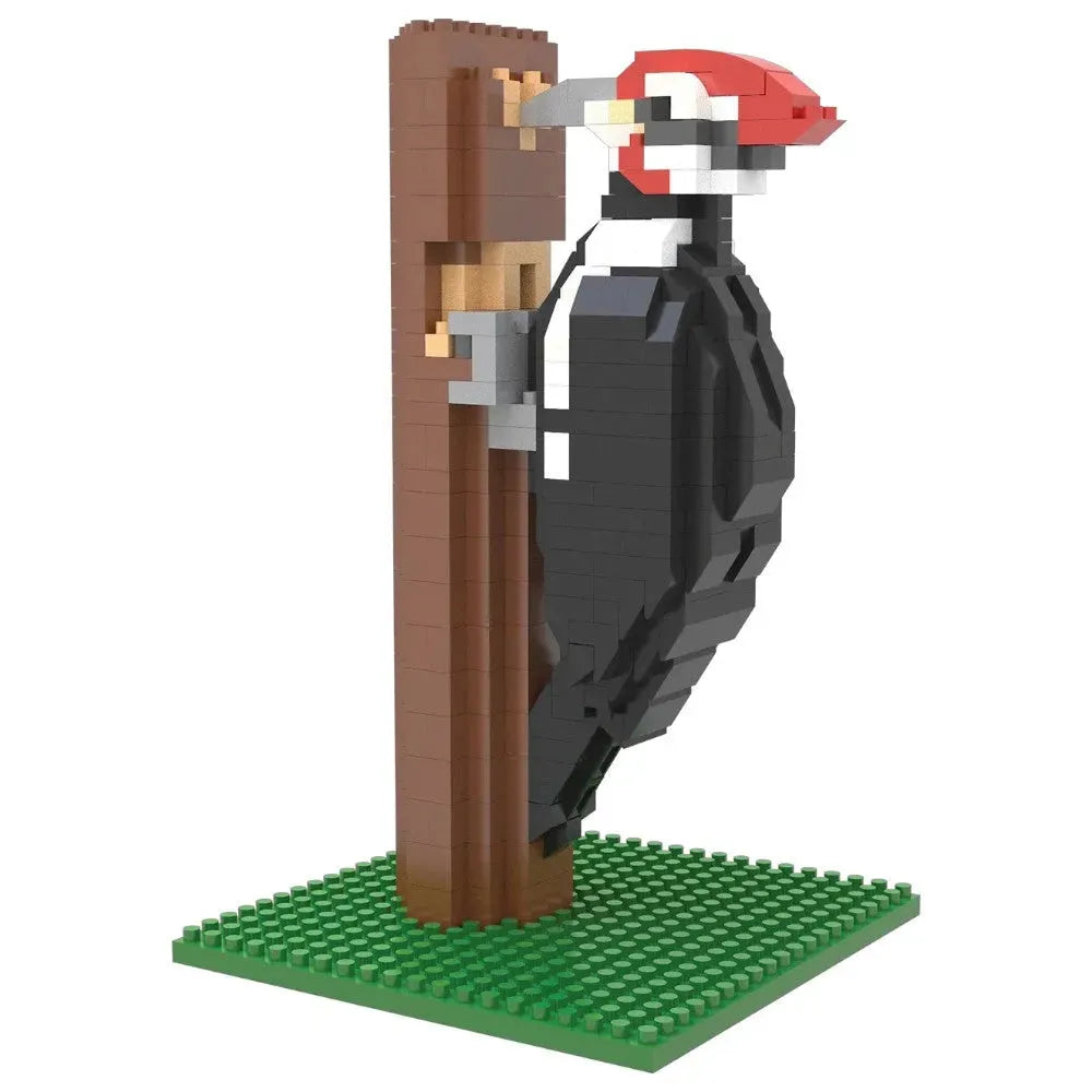 LEGO-style bird perched on a branch with a white background