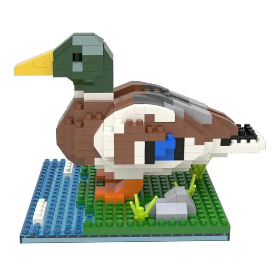 LEGO-style duck model on a baseplate with water design