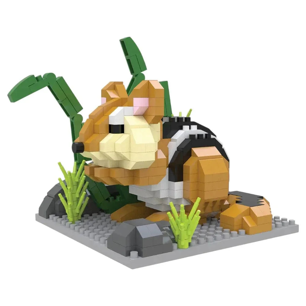 Toy figure made of interlocking bricks on a white background