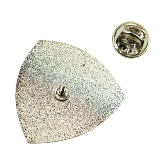 Metal pin back with butterfly clutch on a white background