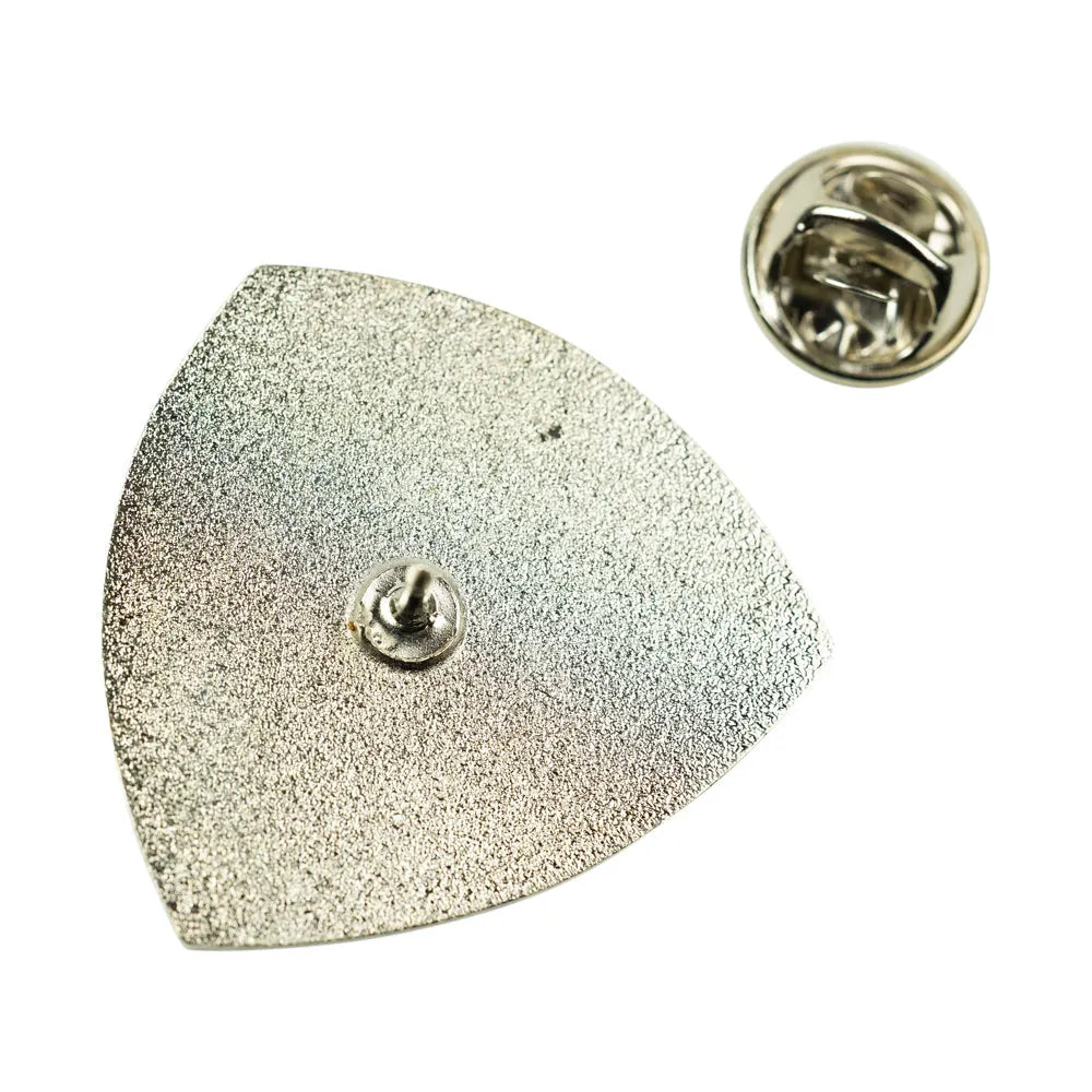 Metal pin back with butterfly clutch on a white background