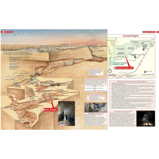 Educational map of a cave system with text and images on a white background