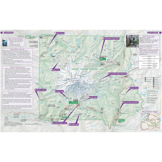 Map of Mount Rainier National Park with various points of interest marked.
