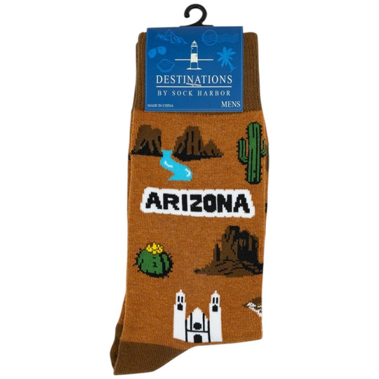 A pair of brown knit Arizona-themed men&