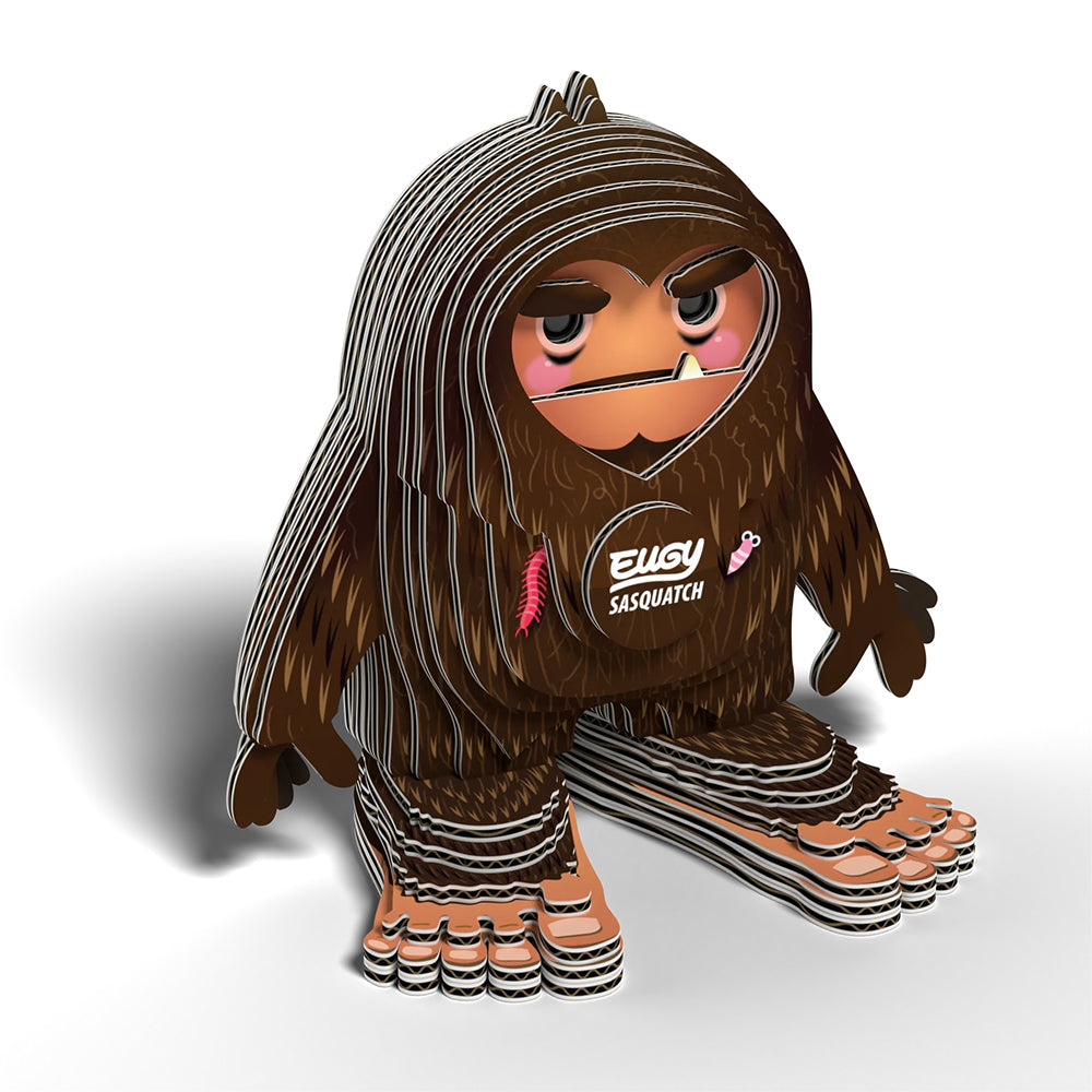 Cardboard 3D puzzle featuring a figure of a Sasquatch with EUGY branding on a white background