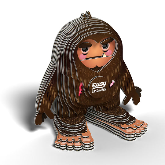 Cardboard 3D puzzle featuring a figure of a Sasquatch with EUGY branding on a white background