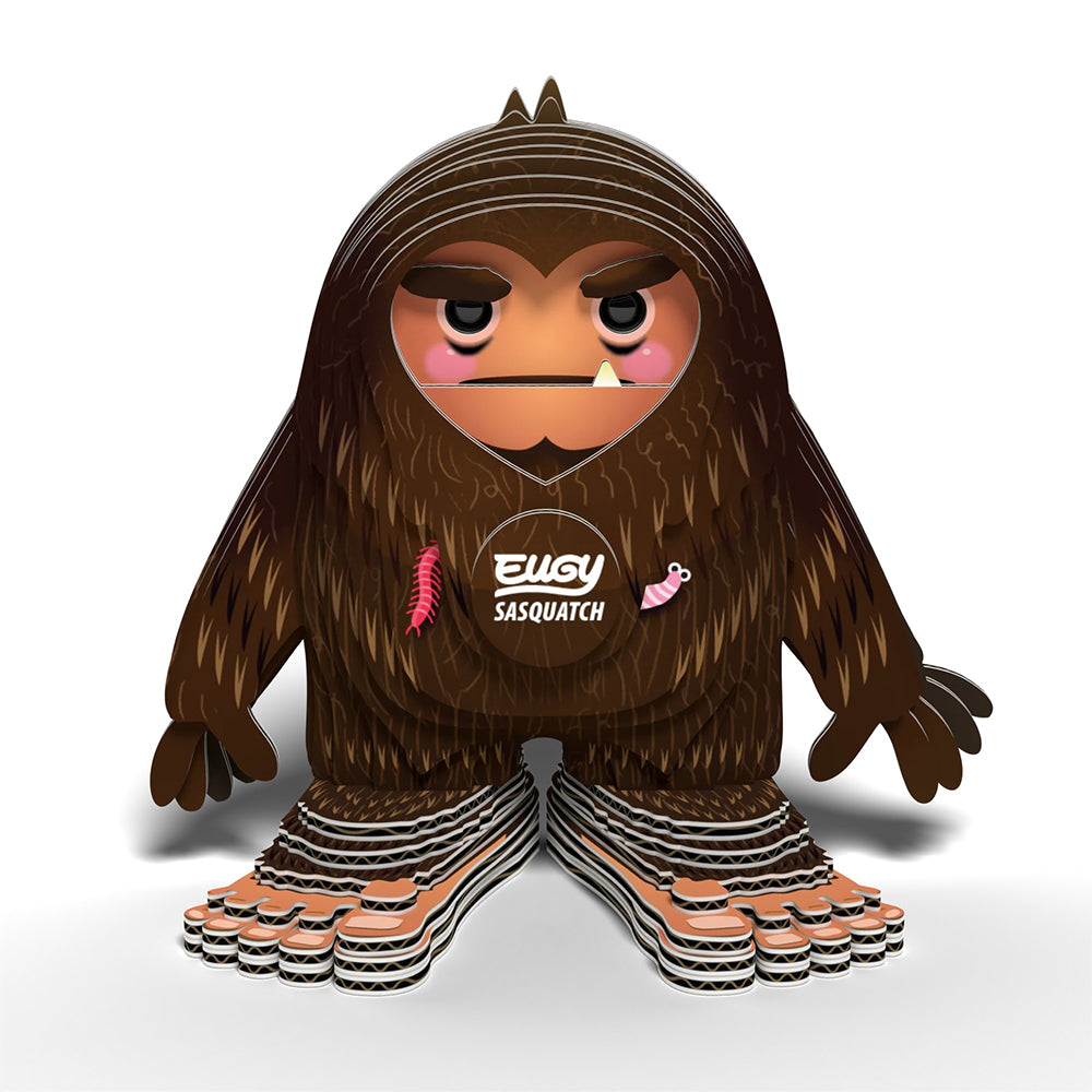 Stylized 3D puzzle of a  cartoon character resembling a Sasquatch with a visible brand logo on a white background
