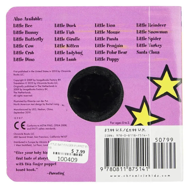 Little Bat Finger Puppet Book back cover
