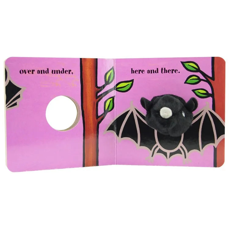 Little Bat Finger Puppet Book interior page with bat puppet