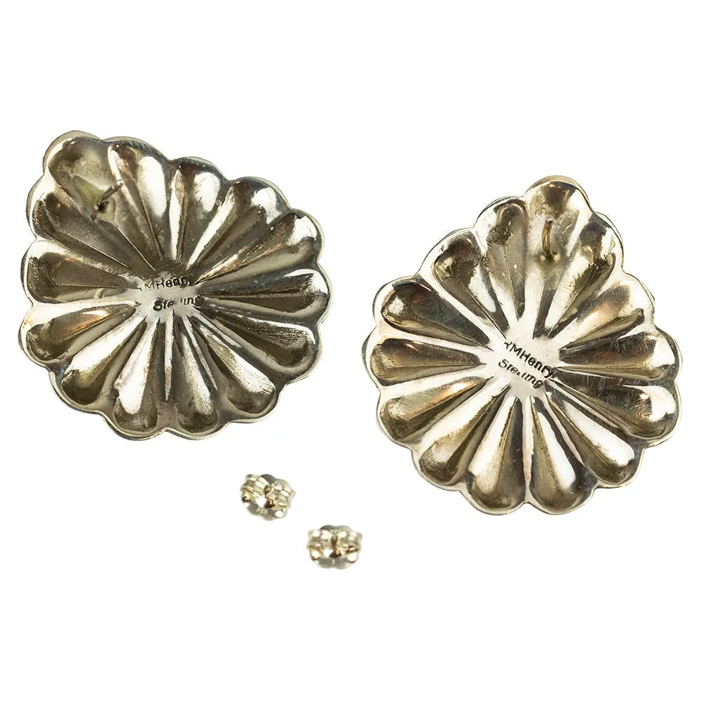 Reverse side of pair of sterling silver earrings on a white background
