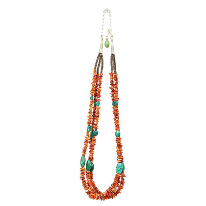 Multi-Stone and Shell Navajo Necklace on white background