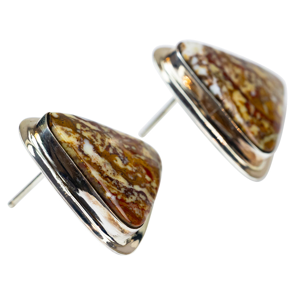 Triangular stone earrings with silver setting on a white background
