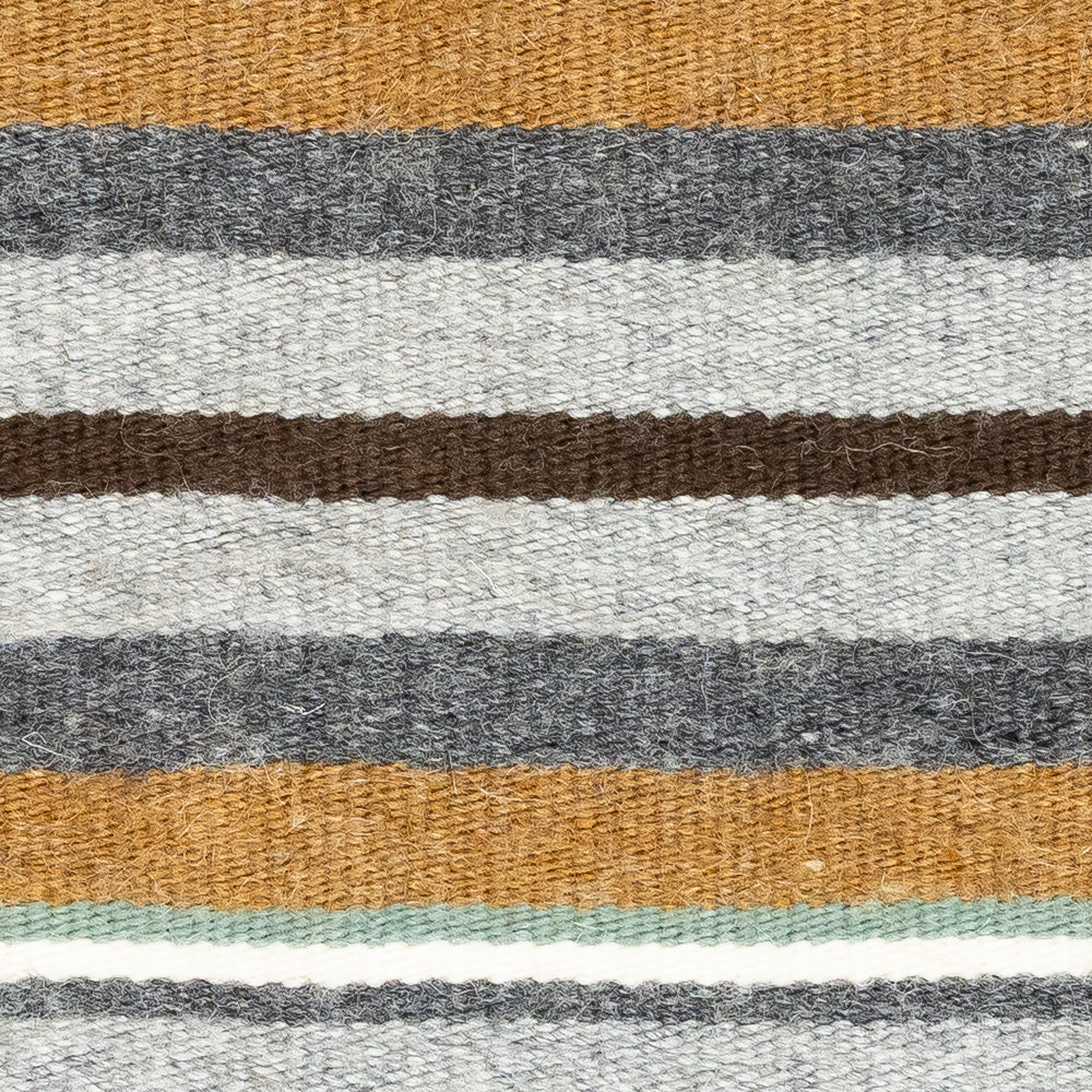 Close-up of striped fabric with brown, gray, and white colors.