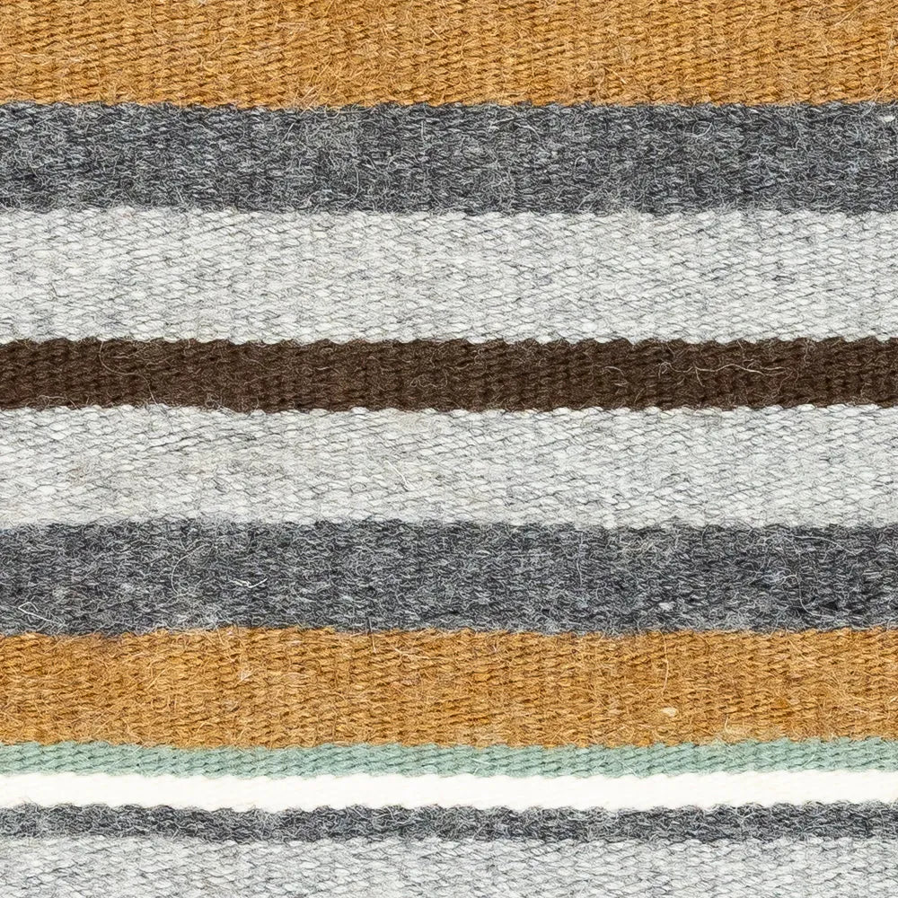 Close-up of striped fabric with brown, gray, and white colors.