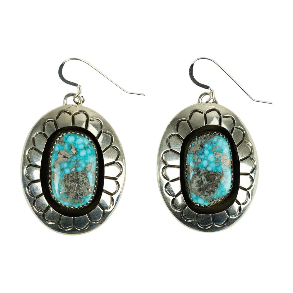 Silver Kingman Turquoise Shadow Box Hook Earrings by Danny Jackson