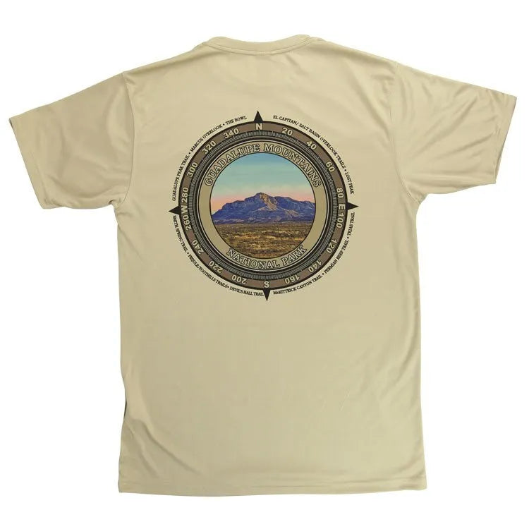 Guadalupe Mountains National Park Performance T-Shirt - Compass lay flat back view