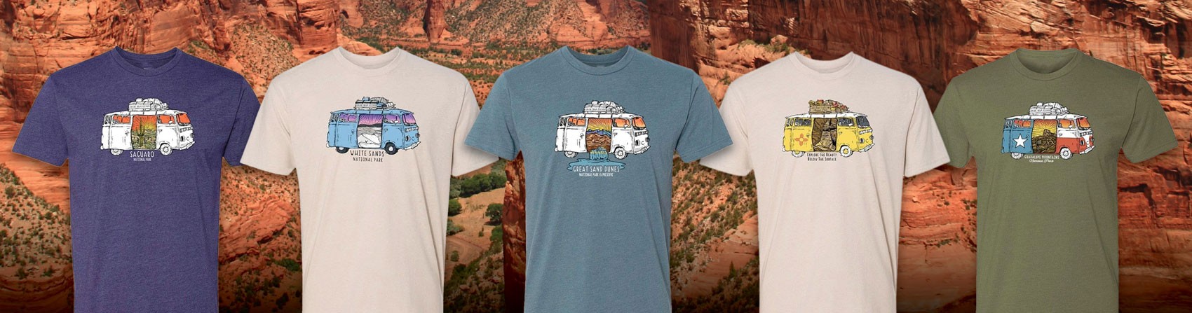 National Park Van Tour T-Shirts on Canyon Background